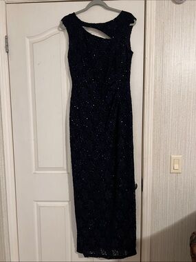 connected apparel Navy Beaded Cap-Sleeve Gown